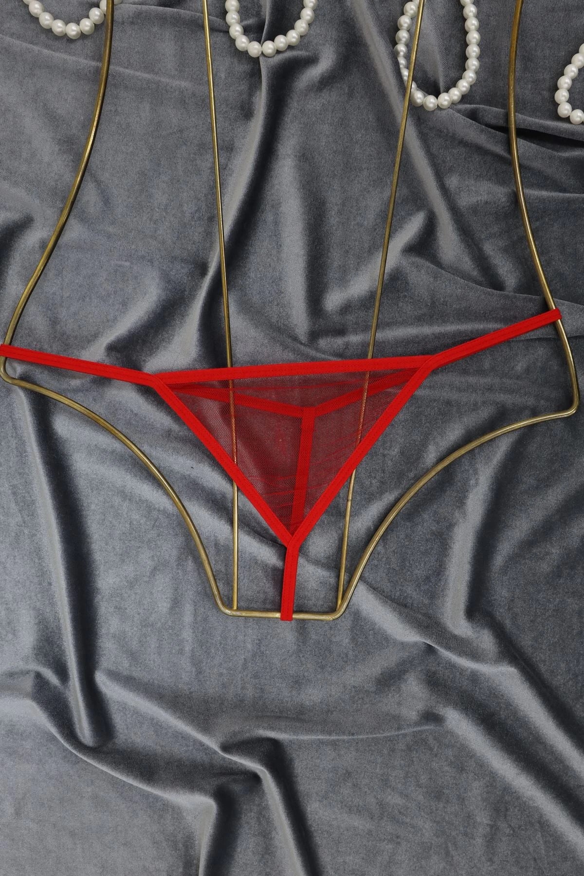 Tulle Thong 2-Piece Set in Red/White