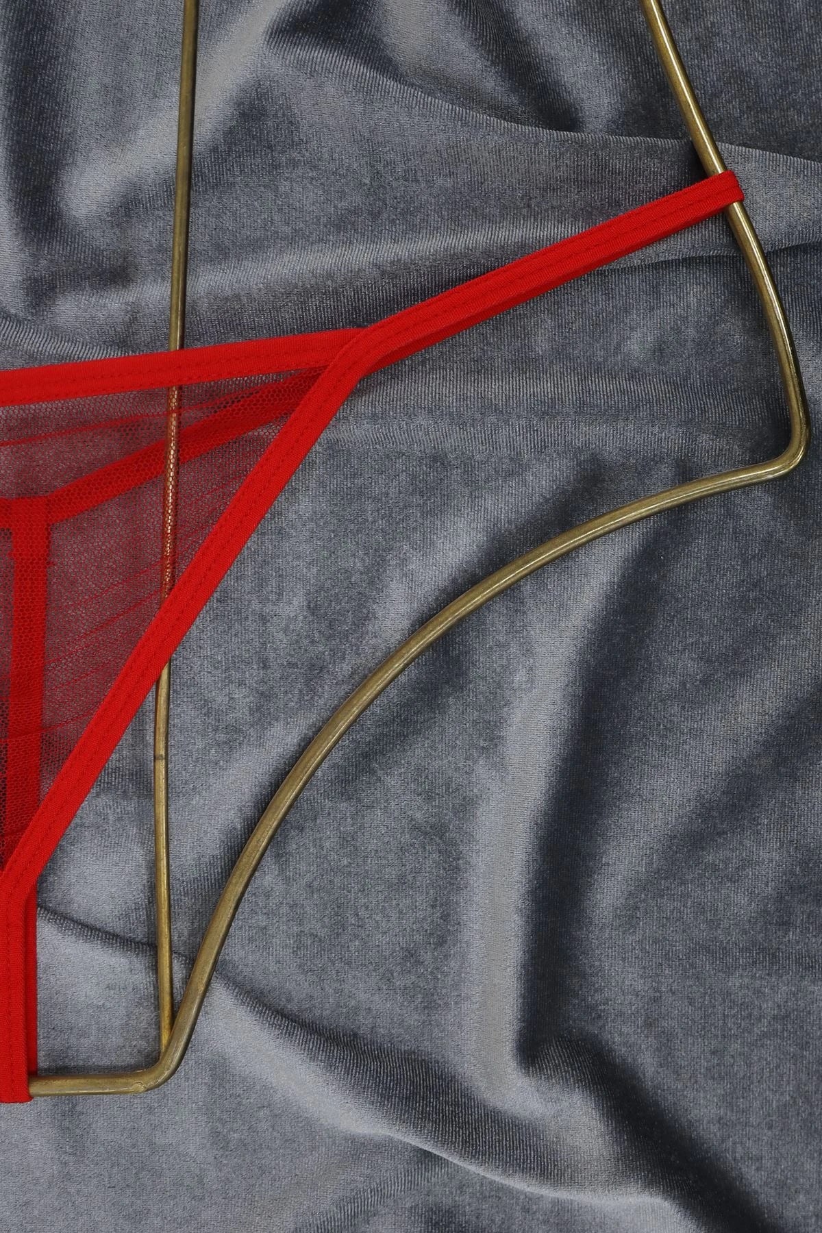 Tulle Thong 2-Piece Set in Red/White