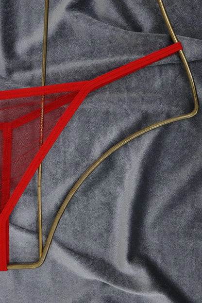 Tulle Thong 2-Piece Set in Red/White