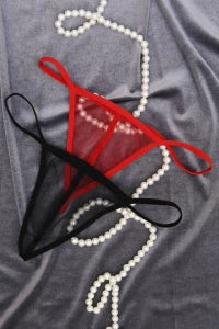 Tulle Thong 2-Piece Set in Red/White