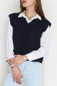 Women’s Classic V-Neck Knitwear Sweater Vest – Forest Green (Nefti)