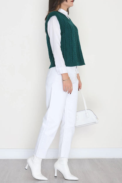 Women’s Classic V-Neck Knitwear Sweater Vest – Forest Green (Nefti)