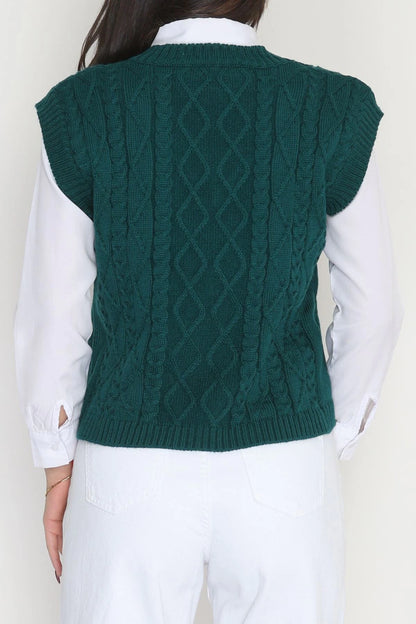 Women’s Classic V-Neck Knitwear Sweater Vest – Forest Green (Nefti)