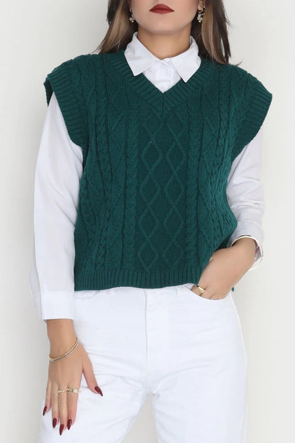 Women’s Classic V-Neck Knitwear Sweater Vest – Forest Green (Nefti)