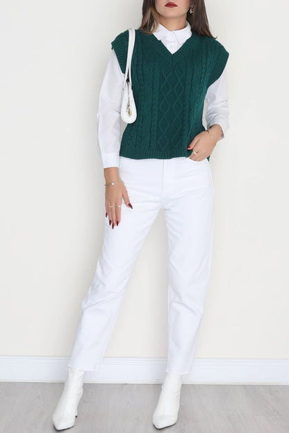 Women’s Classic V-Neck Knitwear Sweater Vest – Forest Green (Nefti)
