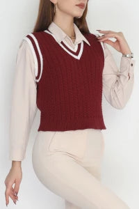 Women’s V-Neck Knitwear Sweater Vest – Black & Latte